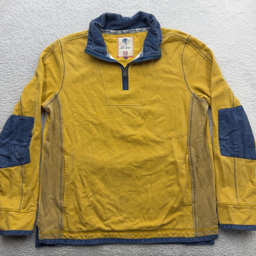 Fat Face The Airlie Mens Medium Quarter Zip Sweatshirt Mustard Yellow Corduroy